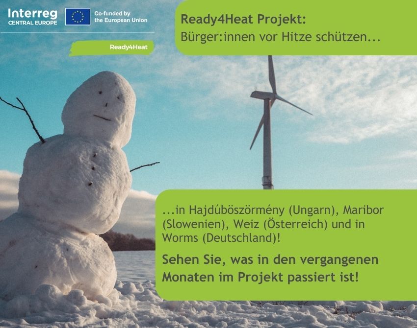 Ready4Heat-Newsletter-Ankündigung. Schneemann im Vodergrund und im Hintergrund ein Windrad.