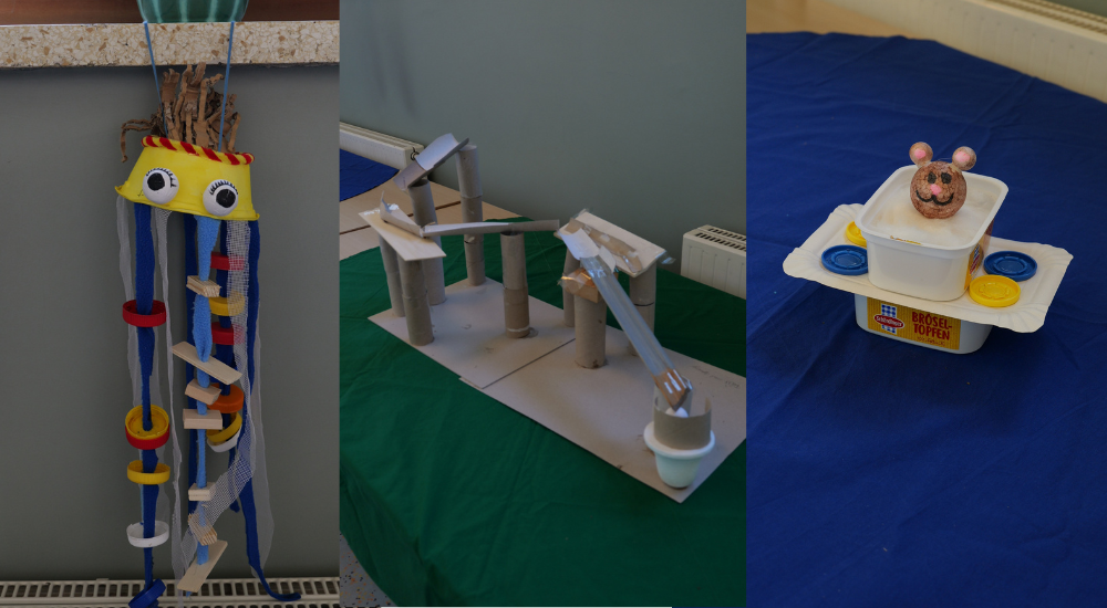 Gebastelten Objekte aus Müll des Medienprojekts